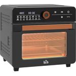 HOMCOM Minibackofen mit Umluft 20L 3 in 1 Mini Ofen mit Grillrost, Backblech und Krümelblech, 40 °C-220 °C Heißluftfritteuse mit Frittierkorb, Timer, Innenbeleuchtung, 1400W, Edelstahl