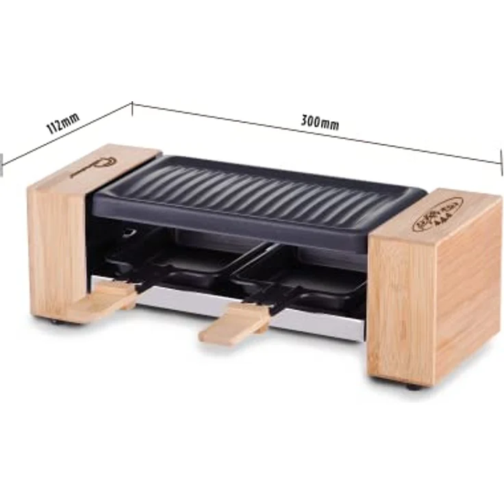 LITTLE BALANCE 8618 Raclette 2 Meuuh…, Raclettegerät für 1 / 2 Personen, abnehmbarer Grill, 2 Spatel + 2 Brettchen, Antihaftbeschichtung, 1 oder 2 Personen, 320 W, Bambus – Bild 2