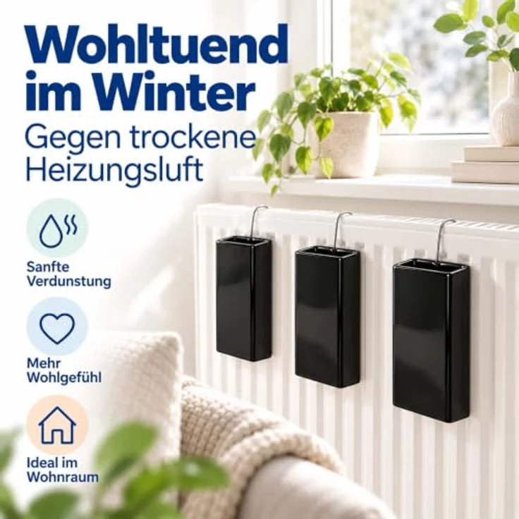relaxdays Luftbefeuchter Heizung 4er Set, passive Verdunstungsbefeuchtung, 0.4 l Wassertank, schwarz – Bild 3