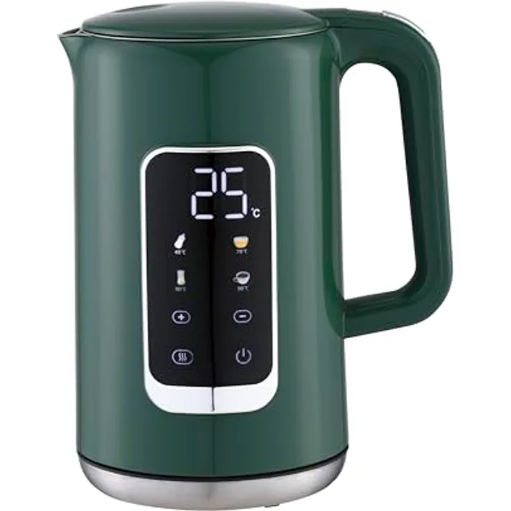 LMG Germany LMG-HHB8723DR Wasserkocher, 2200 Watt, 1,7 Liter, Digitaldisplay, Temperaturwahl 40–100 °C, Warmhaltefunktion, Cool-Touch-Gehäuse, Edelstahl innen