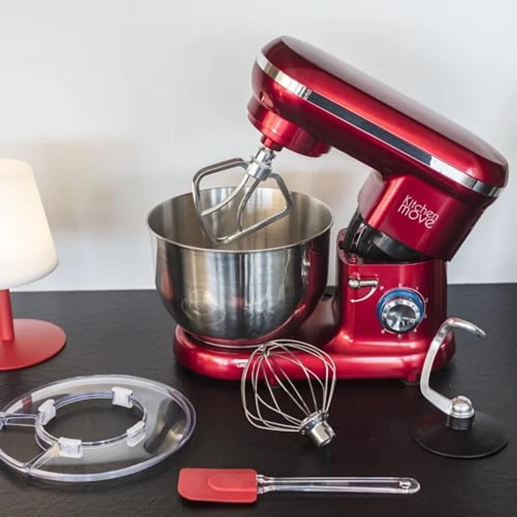 Kitchen Move Küchenmaschine, 1500W, 5,5L Edelstahlschüssel, 6 Geschwindigkeiten, Puls-Funktion, rot – Bild 2