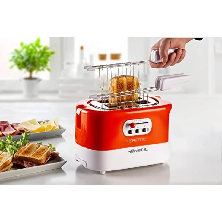 Ariete 159 Toastime Toaster 2 Scheiben mit Zange, Krümelschublade Weiß-Orange – Bild 6