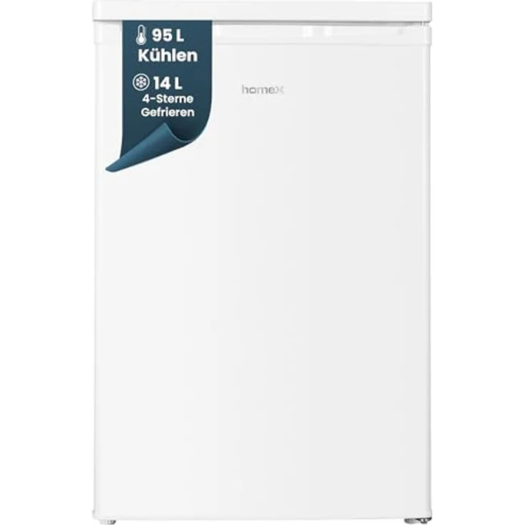 homeX CS1091E-W Kühlschrank mit Gefrierfach, Mini Kühl-Gefrierkombination 109 Liter, freistehend, 4-Sterne Gefrierfach, weiß – Bild 1