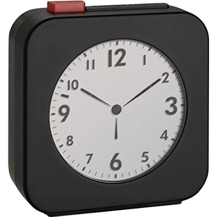 TFA Dostmann Funk-Wecker 60.2555.01, LCD Display mit analoger Zeitanzeige, schwarz/rot, ideal als Reisewecker mit Snooze-Funktion und Feststelltaste – Bild 1