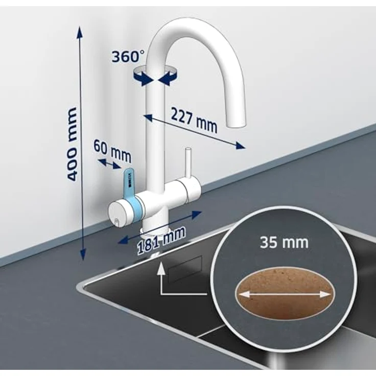 BRITA 3-Wege-Küchenarmatur (Edelstahl, rund) mit BRITA P 1000 Wasserfilter - für gefiltertes und ungefiltertes Wasser aus der Leitung – Bild 5