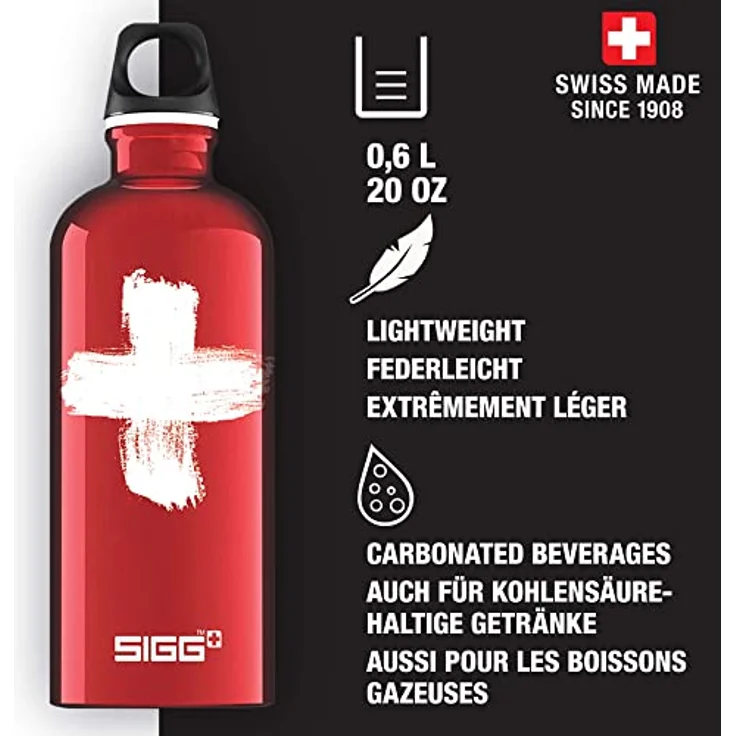 Sigg Swiss Red, Wandern Trinkflasche, 0.6 L, BPA Frei, Aluminium, Rot – Bild 2