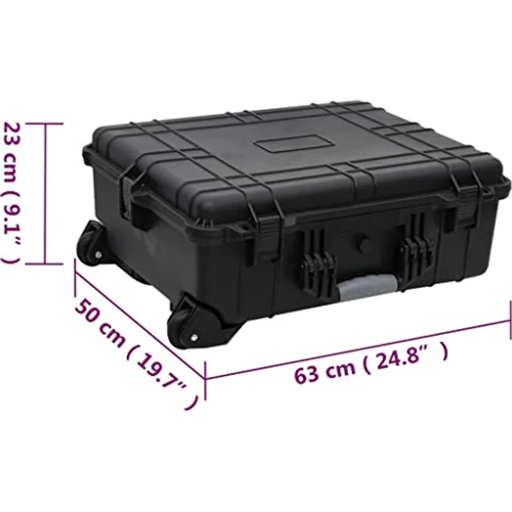 vidaXL Flugkoffer mit Rollen, Transportkoffer Schwarz 63x50x23cm, wasserdicht mit Schaumstoffeinlage und Druckventil – Bild 4