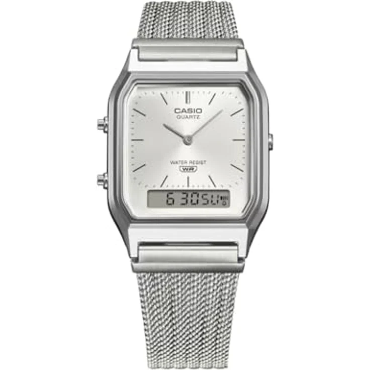 Casio Uhr Vintage Edgy Collection AQ-230EM-7A, Armbanduhr mit schmalem Gehäuse und analogen Zeigern, Silber/Blau – Bild 4