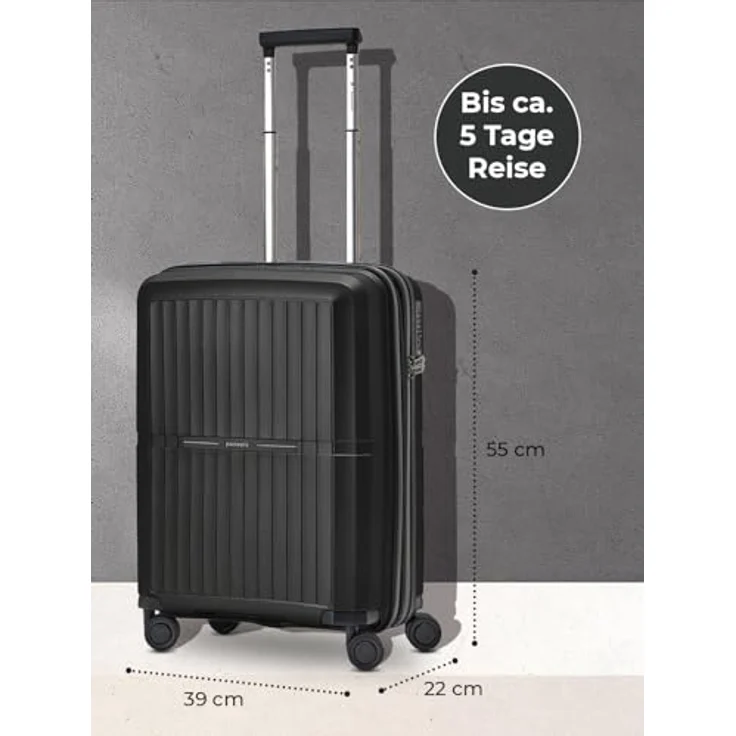 Pactastic Ultra-leicht Hartschalen Kabinen-Koffer | Kleiner Cabin-Trolley 39 x 22 x 55 cm | von 43 auf 50 Liter erweiterbar nur 2,7 kg, Polypropylen | 4 Doppelrollen & TSA (Collection 01+) – Bild 4