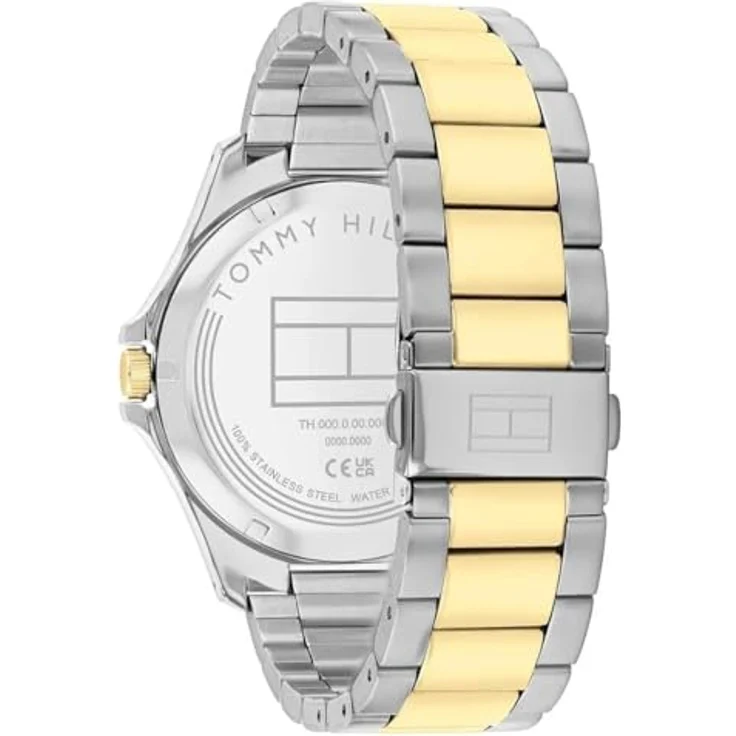 Tommy Hilfiger Quarzuhr BRUCE 1792192, Herrenuhr mit analoger Anzeige, Edelstahlarmband in Silber-Gold und grünem Zifferblatt – Bild 3