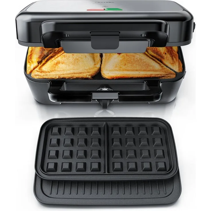 Arendo 3-in-1 Sandwichmaker, Waffeleisen & Kontaktgrill, Antihaftbeschichtete abnehmbare Platten