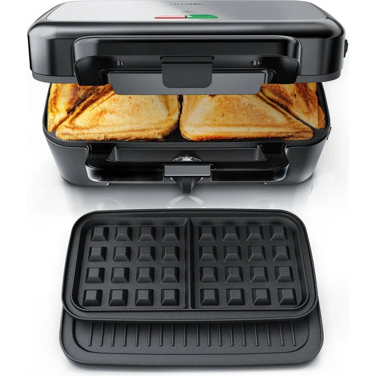 Arendo 3-in-1 Sandwichmaker, Waffeleisen & Kontaktgrill, Antihaftbeschichtete abnehmbare Platten