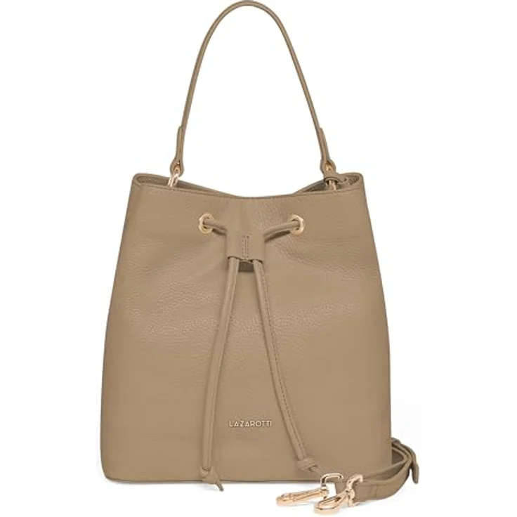 Lazarotti Bologna Leather Beuteltasche, Leder Handtasche 25 cm mit verstellbarem Umhängeriemen und Reißverschlussfach – Bild 1