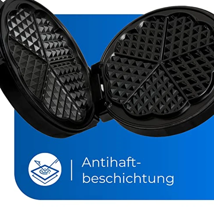 Exquisit WE 3101 sw Waffeleisen-schwarz - 1200 watt - 5 Herzen Waffelform-Anti-Haft-Beschichtet-Temperaturregler stufenlos – Bild 4