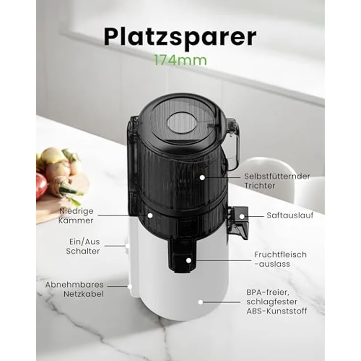 Hurom H-70FT Entsafter, Slow Juicer, 150 W, weiß – Bild 9