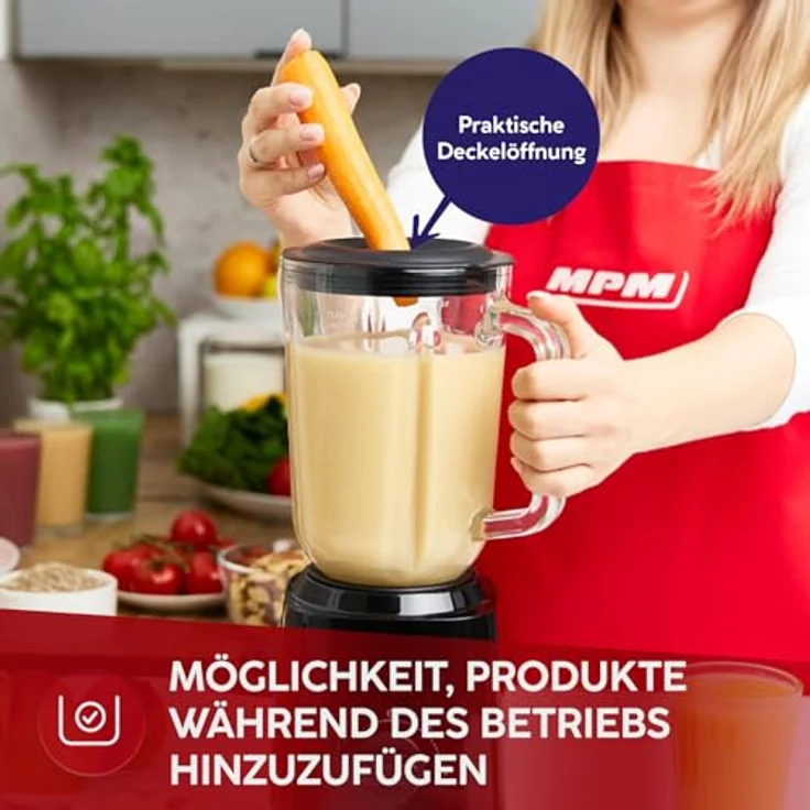 MPM Standmixer MBL-37, 1,5L Glasbehälter, 750W, Edelstahlmesser, Eiszerkleinerungsfunktion, zwei Geschwindigkeiten – Bild 5