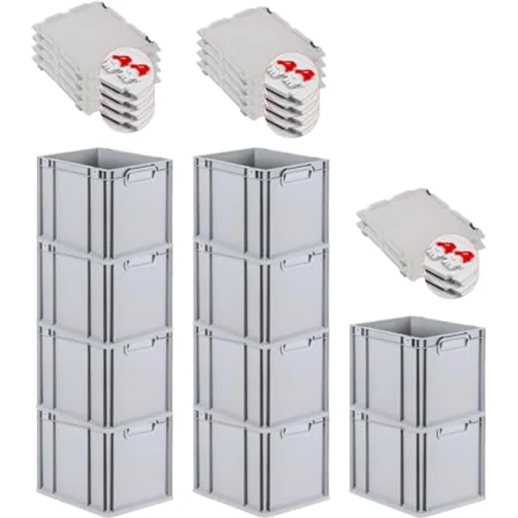 PROREGAL SuperSparSet 10x Eurobox NextGen Economy, 30 Liter Transportbehälter mit Scharnierdeckel und roten Verschlüssen, HxBxT 32x30x40cm, lebensmittelecht und robust