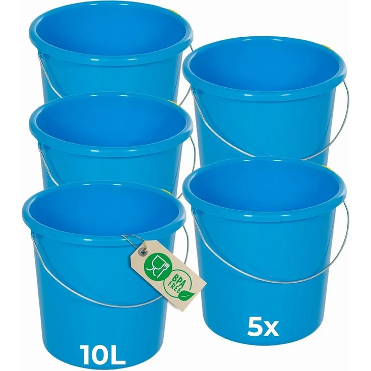 Novaliv Putzeimer 30946-5x, 5-tlg. Kunststoffeimer 10L Blau mit Maßeinteilung, robust und BPA-frei