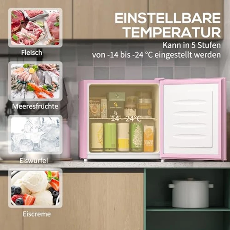 HOMCOM Mini-Gefrierschrank 35 L, freistehende Gefrierbox mit 5-stufiger Temperaturregelung und leisem Betrieb, rosa – Bild 3