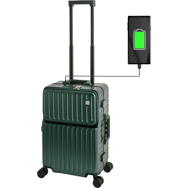 Travelhouse Hartschalen-Trolley Roma, 4 Rollen, mit USB und Getränkehalter, Aluminium-Rahmen & Polycarbonat Hartschale, 55 cm, blau – Bild 1