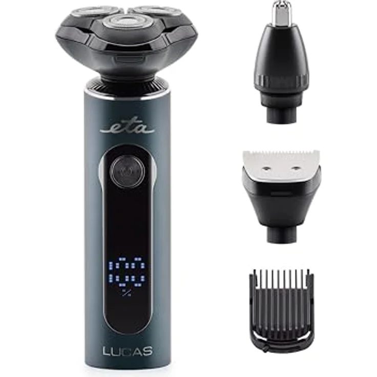 ETA Rotationsrasierer Herren Lucas I Akku (Li-Ion) I 3 Trimmer I Wasserfest I 50 Minuten Akkulaufzeit I LCD Display mit LED-Anzeigen – Bild 1