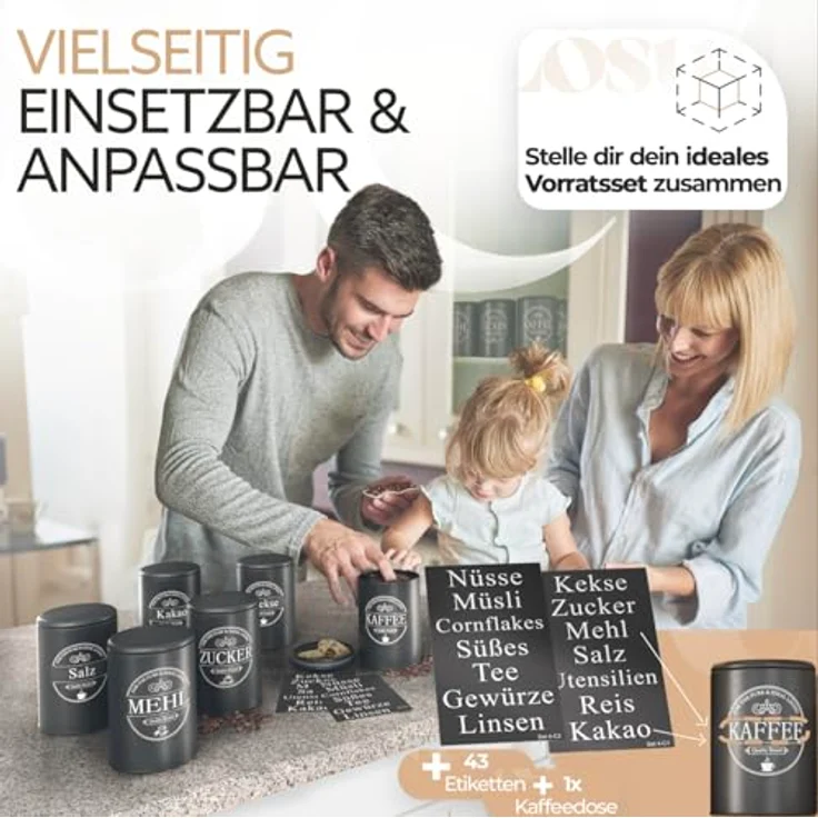 IDEALTASTIC® Premium Kaffeedose luftdicht [500g], robuste Vorratsdose für gemahlenen Kaffee & Bohnen, mit flexiblen Inhaltstickern für Zucker, Müsli und mehr, DEKRA geprüft – Bild 5
