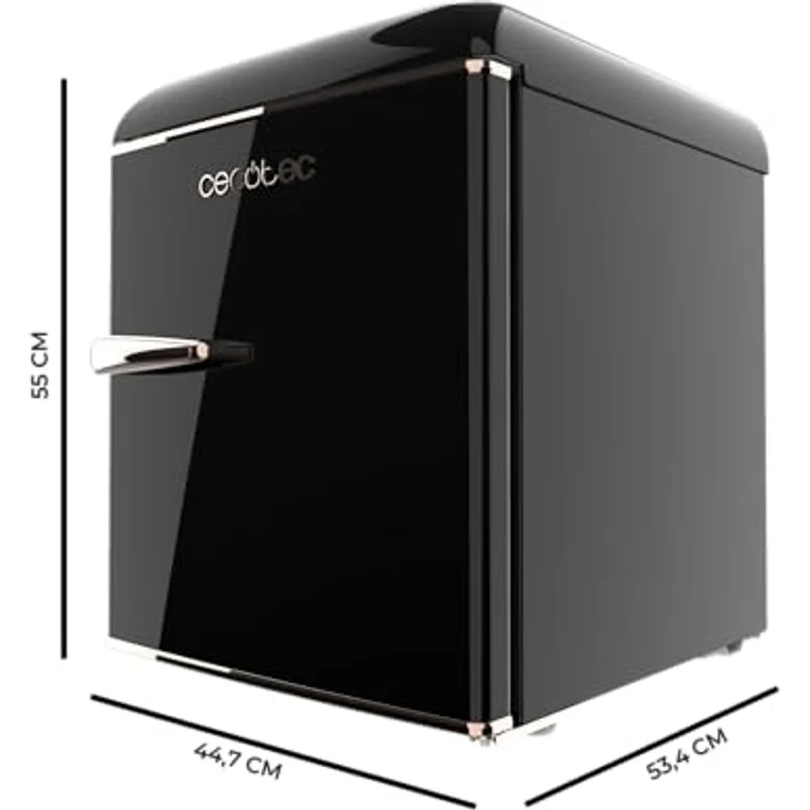 Cecotec Kleiner Kühlschrank - Retro-Tischkühlschrank 45L Bolero CoolMarket TT Origin 45 Black E, 55cm hoch und 44,7cm breit, Energieeffizienzklasse E, Icebox und verchromter Griff, Schwarz – Bild 2
