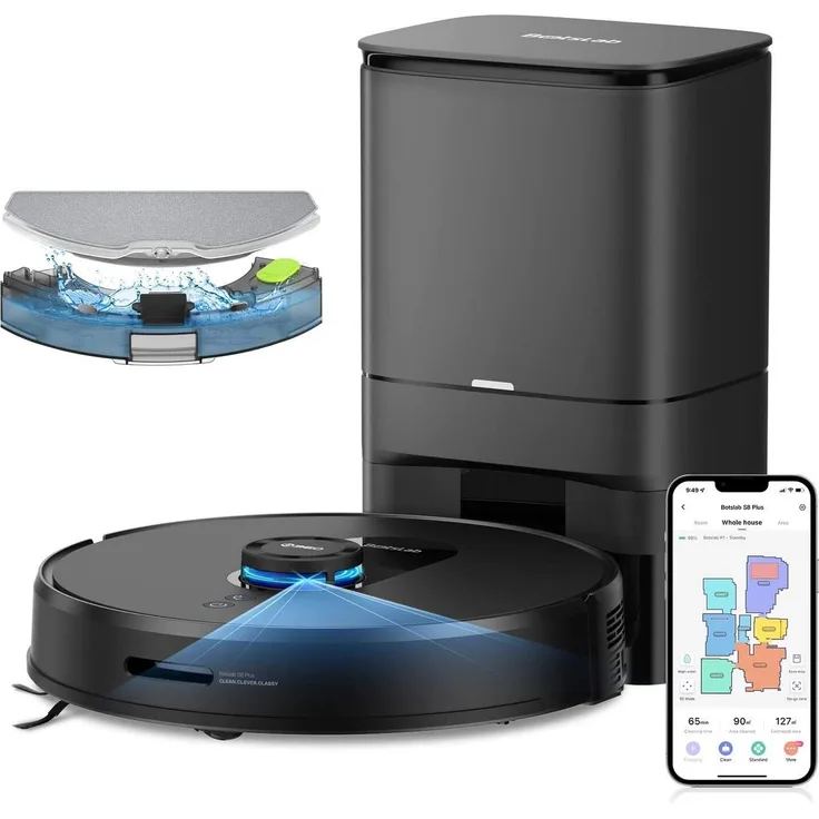 SMARTAI Nass-Trocken-Saugroboter SmartAI S8 PRO, 46,00 W, beutellos, 2 in 1, Automatische Staubauffang- und Ladefunktion,Absaugstation, Schwarz