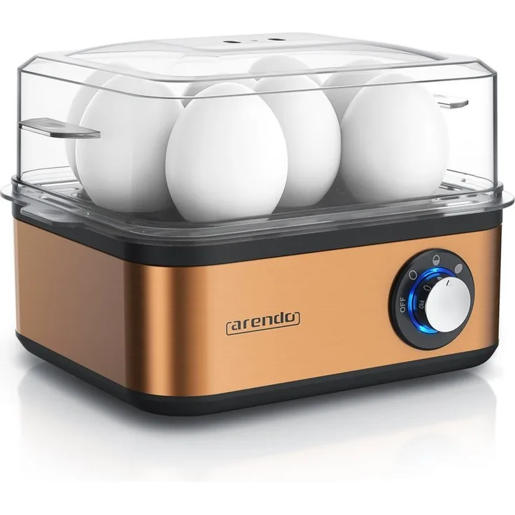 Arendo Eierkocher 8-fach, 500 W, Edelstahl, Warmhaltefunktion, Härtegrad einstellbar, kupfer