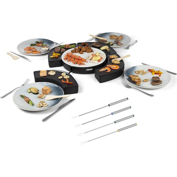 Setpoint Teppanyakigrill, Elektro Tischgrill mit Steingut-Servierplatte, 1000 W, fettarmes grillen für 2-4 Personen, Camping geeignet