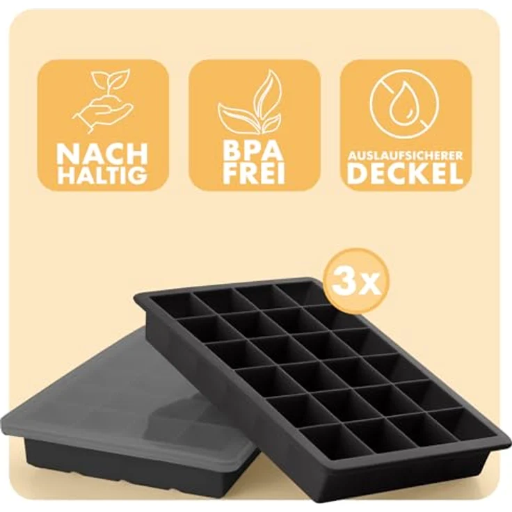Blumtal Eiswürfelformen Silikon 3er Set, 24er Eiswürfelform mit Deckel, BPA-frei, lebensmittelecht, Schwarz – Bild 2