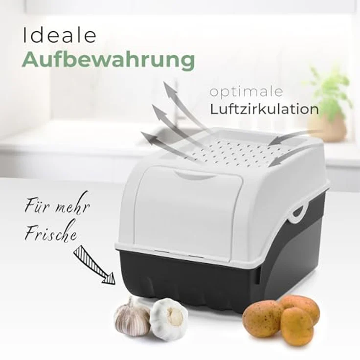 Novaliv Kartoffel Aufbewahrungsboxen Set | 3,5L + 5L + 9L | Weiß | Stapelbare Gemüseboxen für Kartoffeln, Zwiebeln und Obst – Bild 2