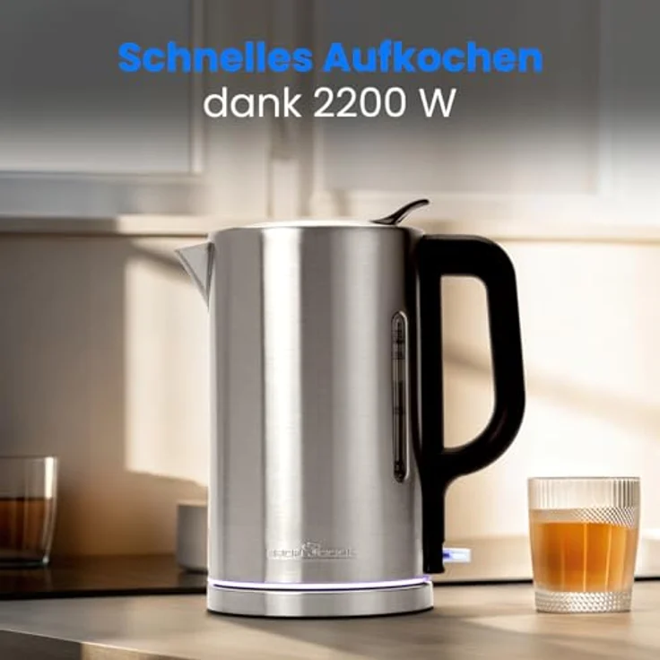 ProfiCook® PC WKS 1321 Wasserkocher Edelstahl 1,7L mit Ambiente-Beleuchtung, 2200W, Einhandbedienung, BPA frei, 360° Station mit Kabelaufwicklung – Bild 5