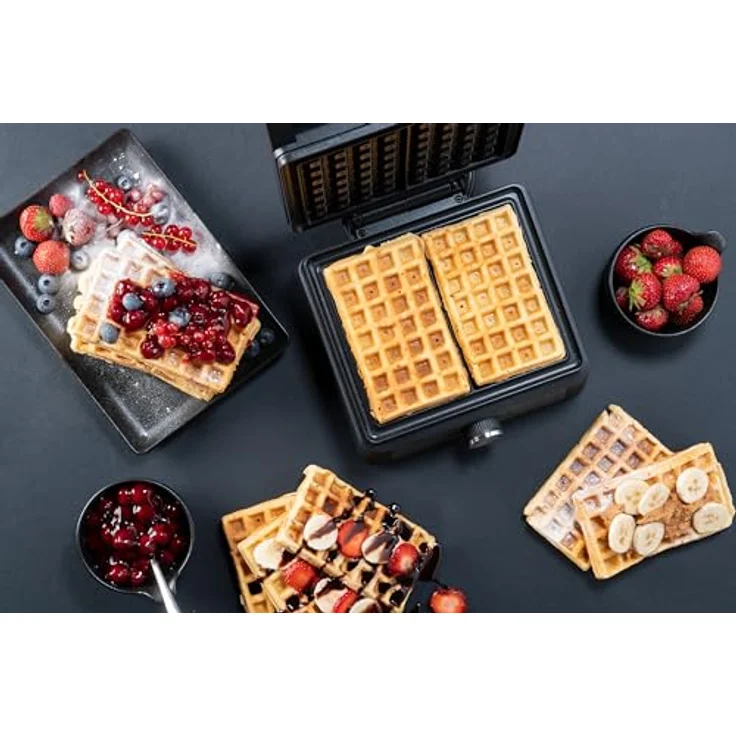 Bestron Waffeleisen für belgische Waffeln, Brüsseler Waffeleisen für zwei dicke Waffeln, mit Antihaftbeschichtung & Cool Touch Handgriff, Black Label Kollektion, Farbe: Mattschwarz - Preisvergleich – Bild 4