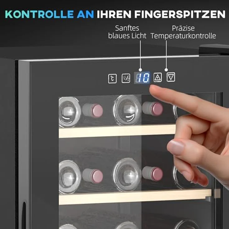 HOMCOM Weinkühlschrank, 91 L Flaschenkühlschrank für 41 Flaschen, Touch-Bedienung, 5-20°C, Innenbeleuchtung, Schwarz – Bild 3