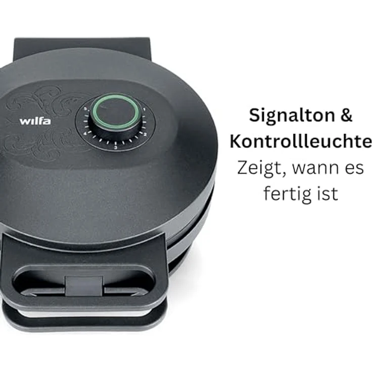 Wilfa SAGA Österdal Waffeleisen, Hörncheneisen mit 5 Stufen, integrierte Signallampe & Signalton, doppelte Antihaftbeschichtung, inklusive Teig-Kelle, schwarz – Bild 4