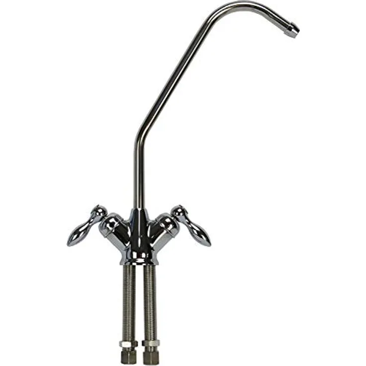 Trinkwasserladen Umkehrosmose Doppelwasserhahn 2-Wege-Hahn, verchromt mit Keramikventil für 1/4" Schläuche, Höhe ca. 220 mm