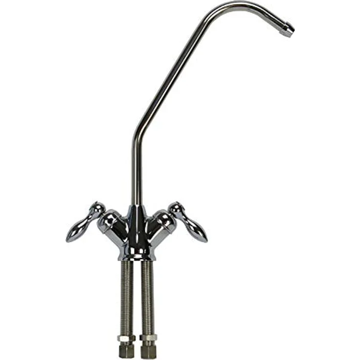Trinkwasserladen Umkehrosmose Doppelwasserhahn 2-Wege-Hahn, verchromt mit Keramikventil für 1/4" Schläuche, Höhe ca. 220 mm – Bild 1