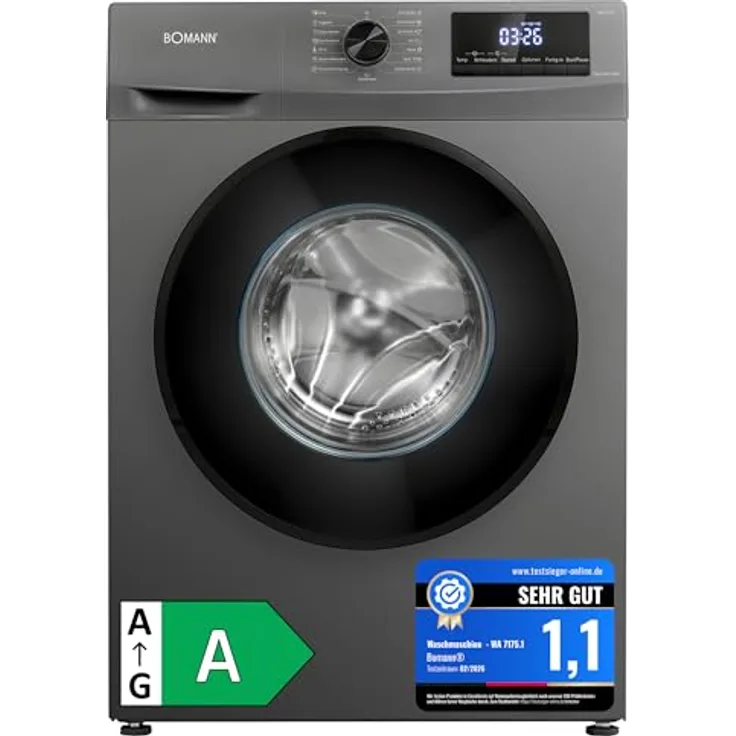 Bomann® WA 7175.1 Waschmaschine 7kg, Inverter-Motor, max. 1400 U/min, LED-Display, 15 Programme, Titan