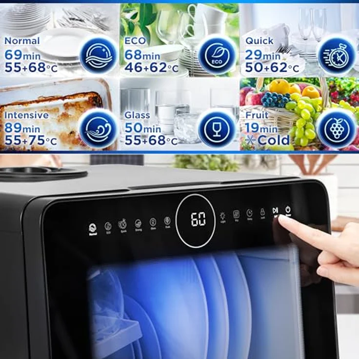 Duronic DW5 BK Tischgeschirrspüler, Mini Geschirrspüler für 3 Gedecke mit 6 Programmen und 5 l Wassertank, ideal für Wohnmobil, Küche, Camping oder Büro – Bild 5