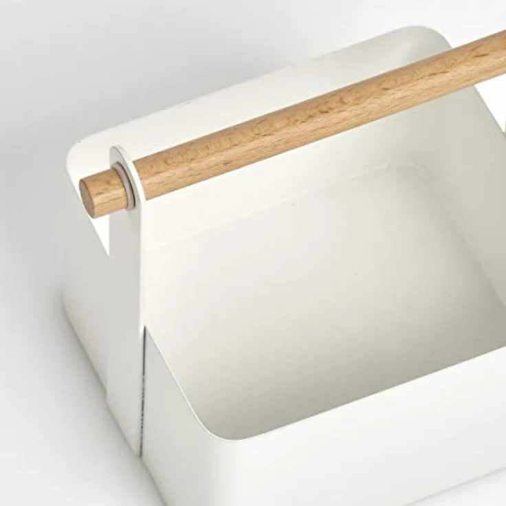 Zeller 27386 Tragekorb, Metall/Holz, weiß, ca. 14,3 x 13 x 16 cm, Aufbewahrung in Küche und Bad, Dekoration – Bild 3