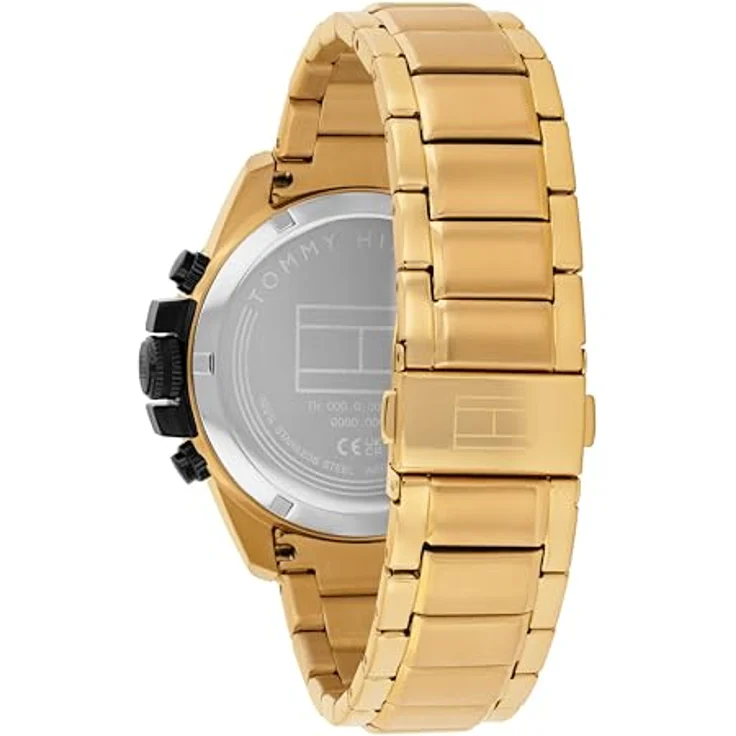 Tommy Hilfiger 1792199, Herren Armbanduhr mit Dual-Time-Funktion, goldfarbenem Edelstahlarmband und schwarzem Zifferblatt, 43mm, 5 ATM wasserdicht – Bild 3