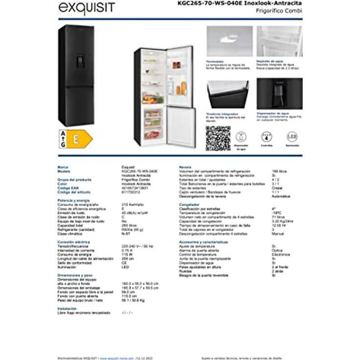 Exquisit KGC265-70-WS-040E Kühl-Gefrierkombination, freistehend, Inoxlook-az, Energieklasse E – Bild 13