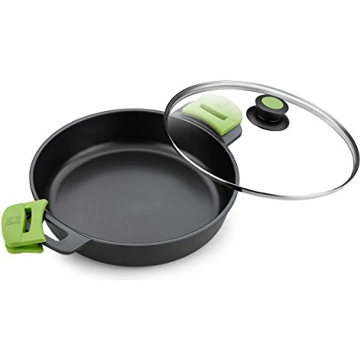 BRA Prior Niedrige Kasserolle mit Glasdeckel und Silikongriffen Ohne Zubehör, schwarz, 32 cm – Bild 2