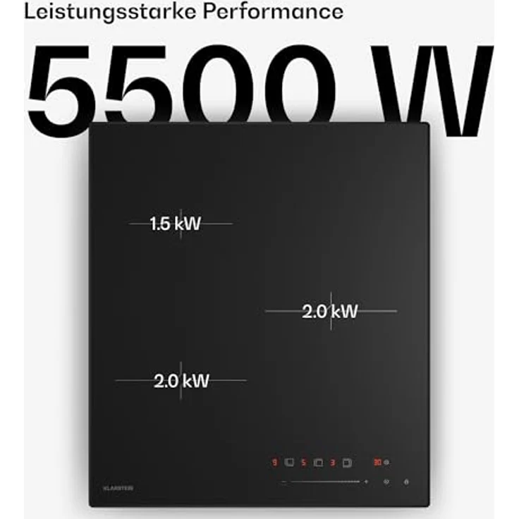 Klarstein Induktions-Kochfeld Velaire XFC503I-B1S, 3 Kochzonen 5500 W, Touch Timer, minimalistisches Design – Bild 3