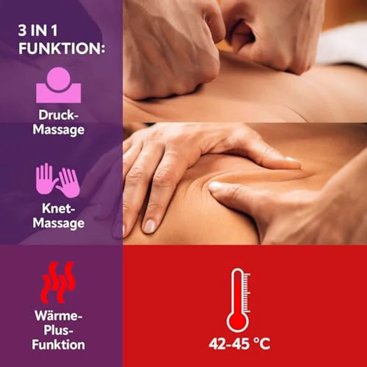 VITALmaxx Shiatsu Nackenmassagegerät mit Halteschlaufe, Knetmassage & Druckmassage, Wärmefunktion, kompakt für Schultern, Nacken, Rücken, Beine & Bauchmuskulatur – Bild 4