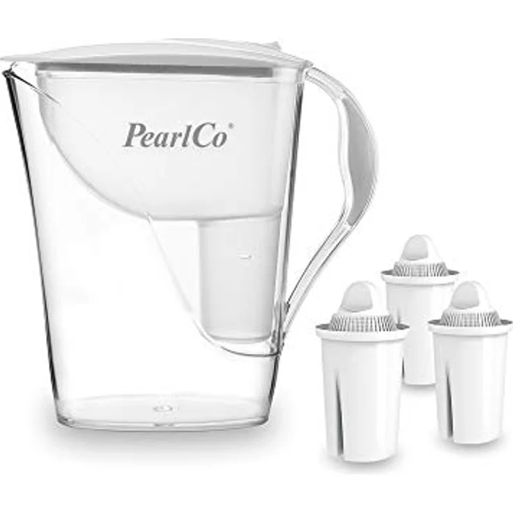 Fashion-Wasserfilter PearlCo (weiß) mit 3 Classic Filterkartuschen - Reduzierung von Kalk, Chlor, Blei & Kupfer - kompatibel zu Brita Classic - Made in EU – Bild 1