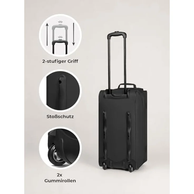 Redolz Duffle Essentials 2-Rollen Reisetasche 55 cm M mit Dehnfalte black – Bild 7