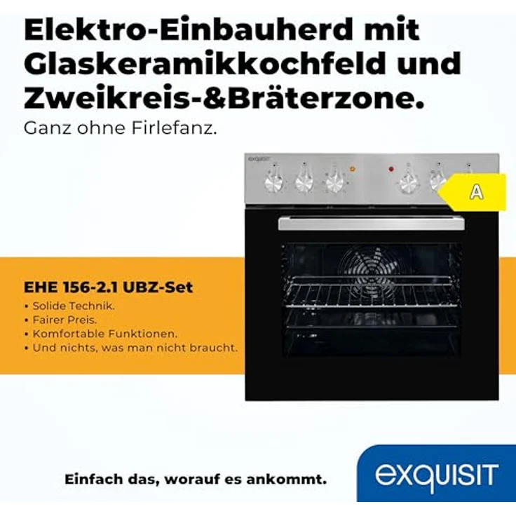 Exquisit Einbauherdset EHE 156-2.1 UBZ-Set | 59 l Garraumvolumen | 7 Backofenprogramme | Energieklasse A | Inoxlook Kochfeld mit Grill – Bild 2