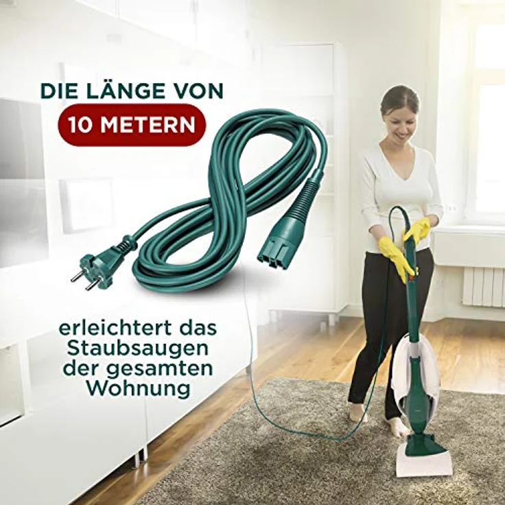 VIOKS Anschlusskabel 10 m Stromkabel Ersatz für Vorwerk Kobold VK130 VK131, Rundkabel mit Konturenstecker, ideal für größere Haushalte, Schwarz – Bild 5